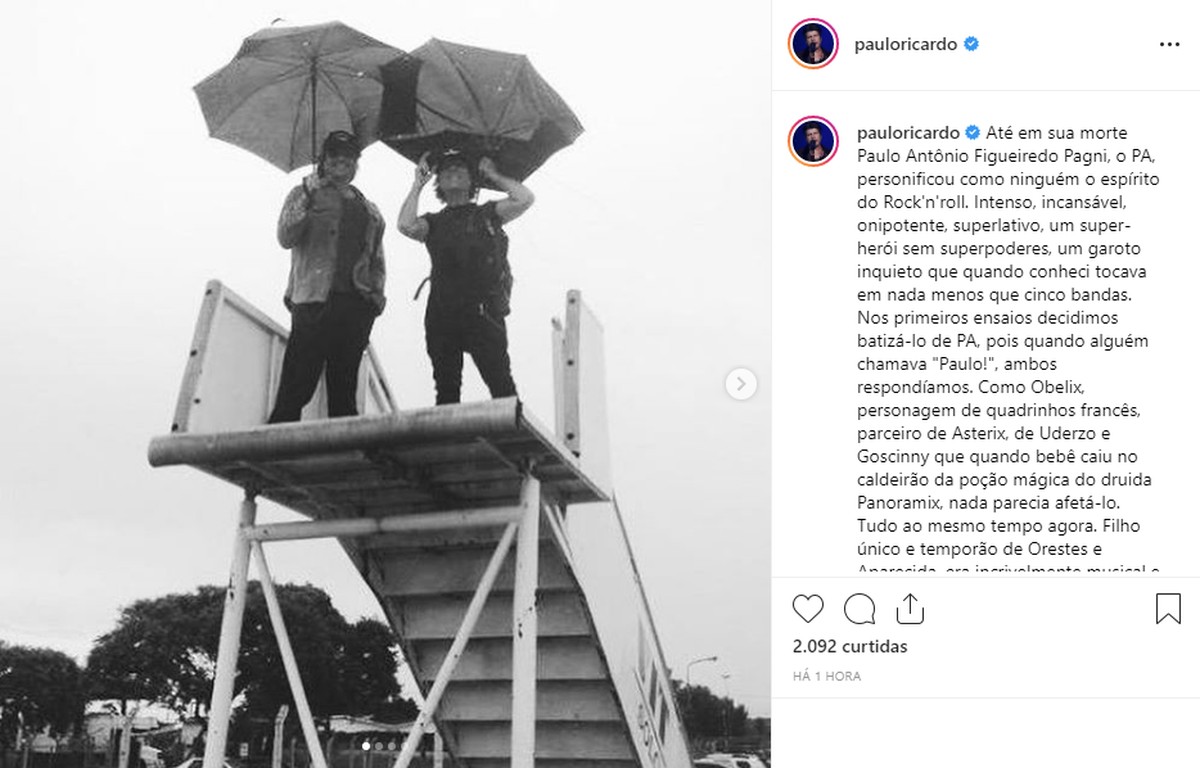 Paulo Ricardo faz post em homenagem ao baterista Paulo P.A. Pagni, da banda RPM | Sorocaba e Jundiaí